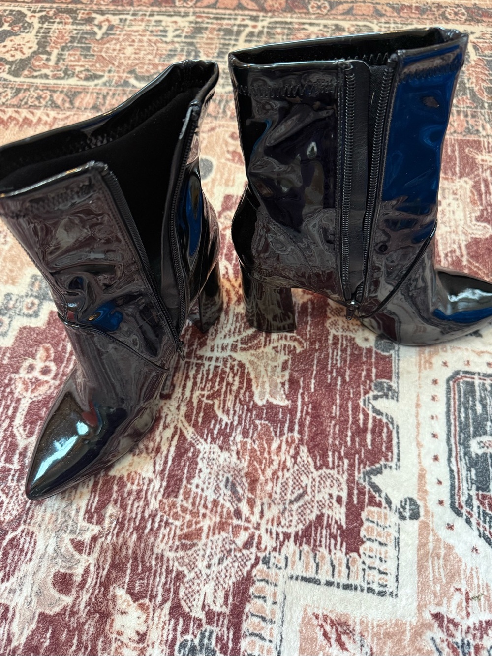 Shiny Black Patent Block-Heel Ankle Boots - Picture 2 of 4